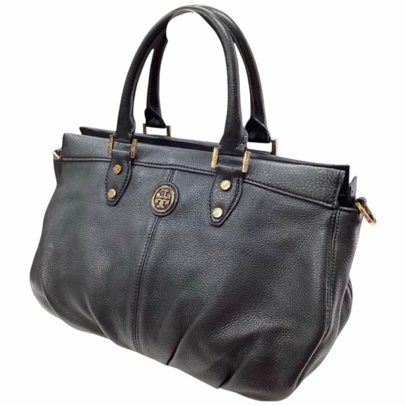 Tory Burch Black Pebbled Leather Satchel Tote – Gold Hardware – Classic Logo - Picture 15 of 17